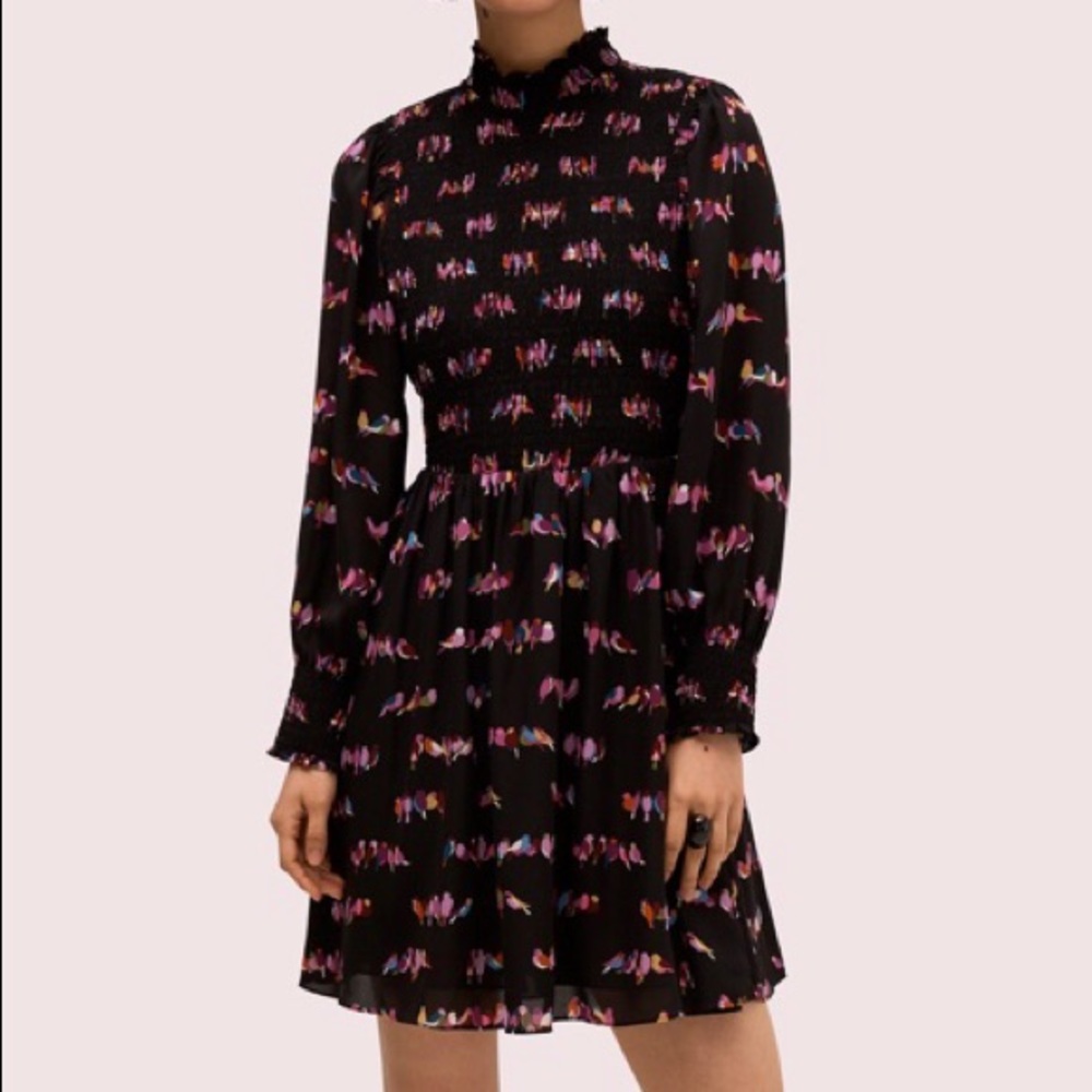 KATE SPADE love birds smocked fit and flare dress